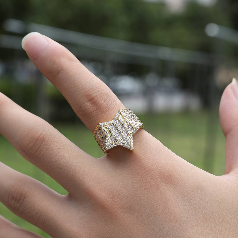Men's Jewelry Cubic Zirconia Star Ring For Men Hip Hop Style Fashion Statement In Gold And Silver Sizes 7-9 T Square Stone Five Pointed Star Ring_voghion.com