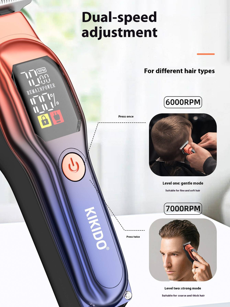 Professional Rechargeable Hair Clipper With Dual-Speed Adjustments, Stainless Steel Blades & Smart LCD Screen_voghion.com