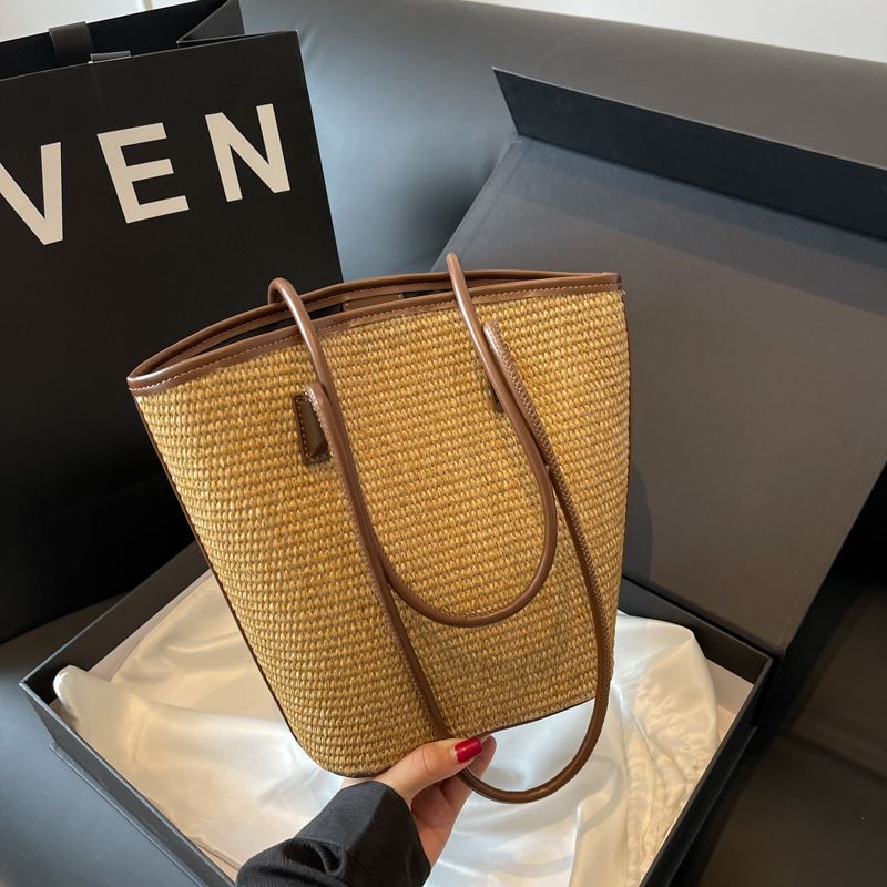 Borsa a tracolla in rattan intrecciato fatta a mano da donna, borsa a tracolla di grande capacità, borsa da viaggio casual bohémien, tote_voghion.com