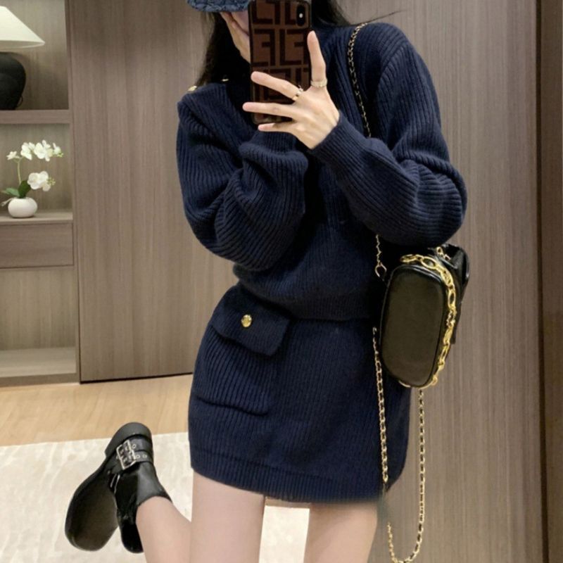 2024 Autumn Winter New Little Fashionable Chic Knitted Half Street Style Internet Celebrity Two-Piece Set Short_voghion.com