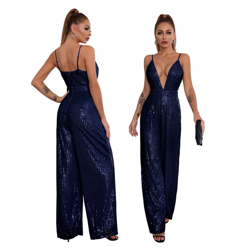 Kvinders pailletter uden ærmer Spice deep V grime grime romper_voghion.com