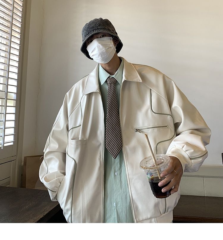 Veste en cuir noir rétro américaine Hue pour homme, collection printemps-automne, idéale pour la moto._voghion.com