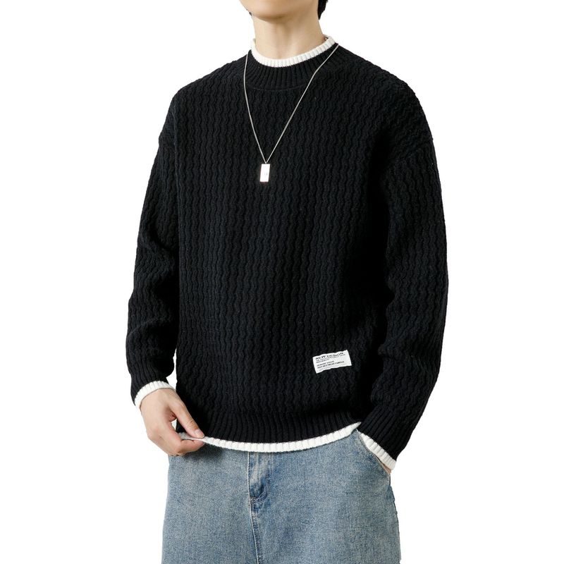 Herren Herbst Winter Neue Lose Casual Halb Rollkragen Langarm Basis Hemd Vielseitig Gestrickte Pullover_voghion.com