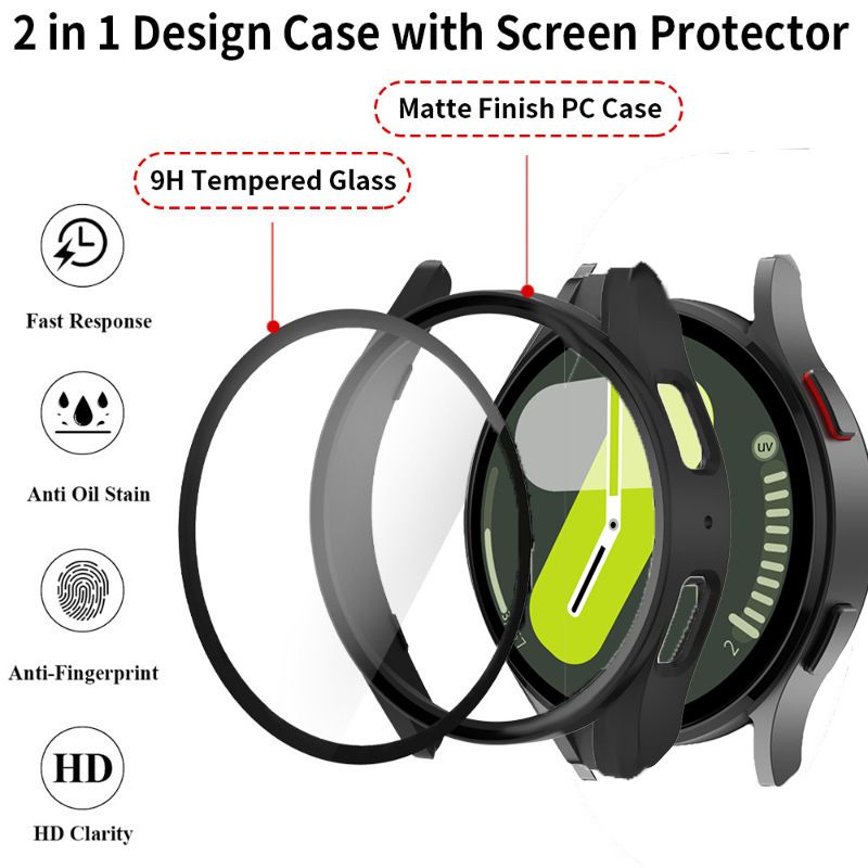 Silicone Strap+Glass Case For Samsung Galaxy Watch 7 6 5 4 40mm 44mm Two Colors Sports Band 20mm Watchband For Galaxy 7 6 Correa_voghion.com