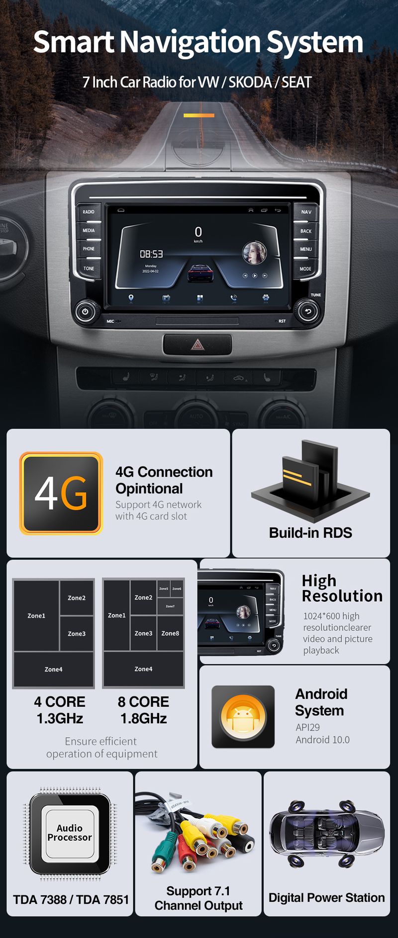 GRANDnavi Android13 Car Radio GPS For VW Skoda Octavia Golf 5 6 Touran Passat B6 Polo Jetta 2Din Multimedia Player_voghion.com