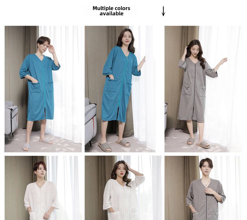 2023 New Waffle Zipper Nightgown Unisex Thin Home Wear Plus Size Pajamas 200 Jin_voghion.com