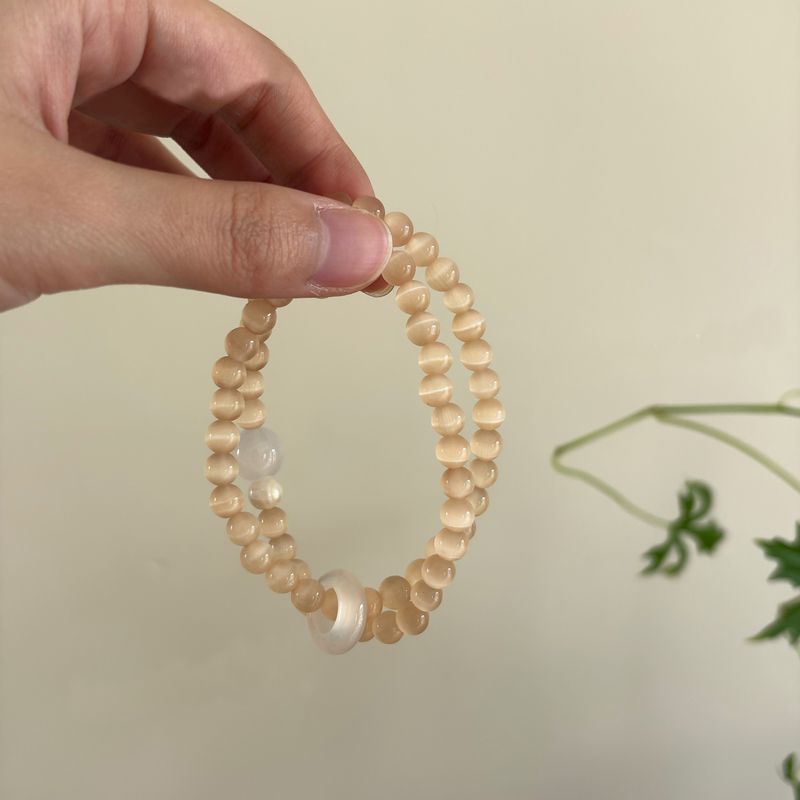 Cat's Eye Stone Double Circle Beaded Niche Design Cool And Elegant Bracelet Light High-end Layered Jewelry_voghion.com