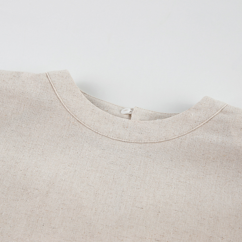 Moda feminina ombro almofada sem mangas blusa e calças de duas peças casual moda algodão linho terno_voghion.com