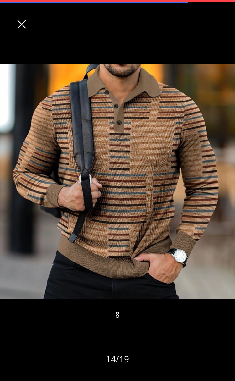 Herrenbekleidung 3D-gedrucktes Revers Langarm Button-Down-Poloshirt Herren Langarm T-Shirt Herren_voghion.com