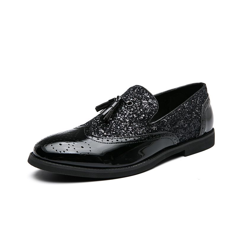 Euro Step Large Size Casual Morning Leather Brogue Gold Set Lightweight Loafers Tassel Formal Men's Shoes_voghion.com