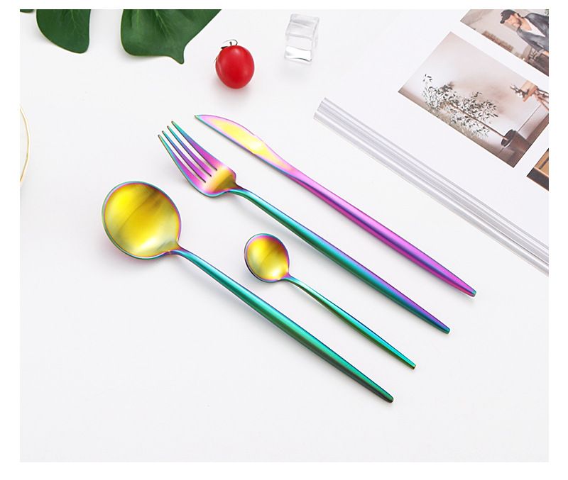 Ménagère de luxe en acier inoxydable 304 - Ensemble de 4 couverts polis miroir : couteau, fourchette, cuillère, cuillère à café (style rétro, options multicolores)_voghion.com