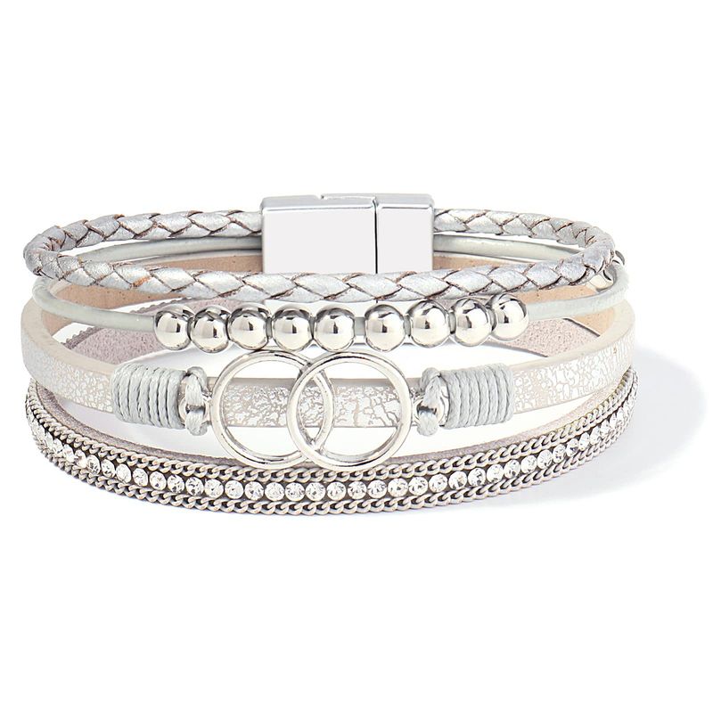 Handgefertigtes Lederarmband für Damen – Doppelter Magnetverschluss mit Strass-Akzenten (Boho-Stil, verstellbar)_voghion.com