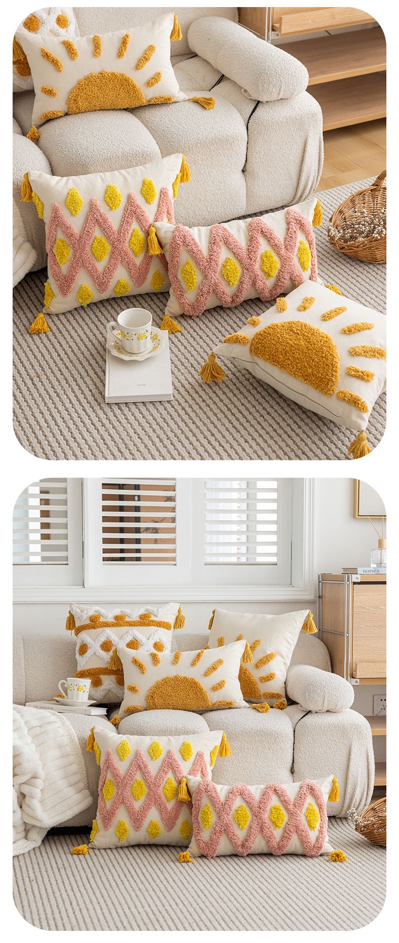 Tufted With 3D Embroidery And Tassels, Cushion For Living Room Sofa, Tatami Decorative Pillow Cover_voghion.com