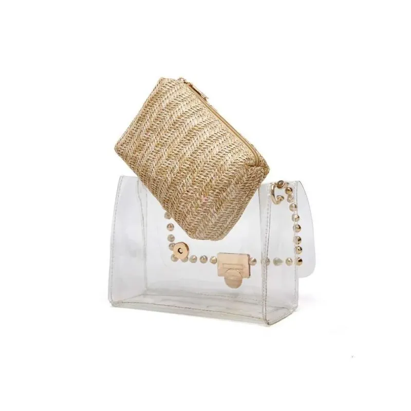 Designer 2025 Fashion Decorative Waterproof PVC Shoulder Messenger Transparent Chain Woven Clutch Bag_voghion.com