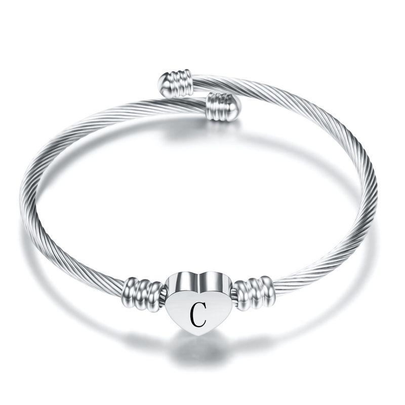 Initial Letter Manchet Armbanden Sier Hart Bangle Armband Voor Vrouwen Engels Alfabet A-Z Meisjes Verjaardag Sieraden_voghion.com