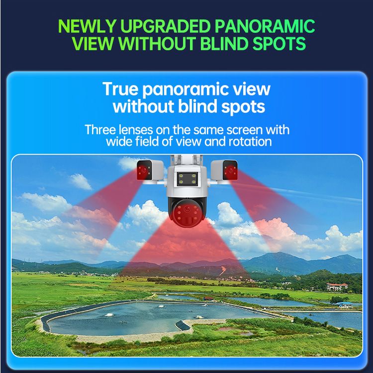 4G Solar Security Camera With Triple Lens, 600 Smart Night Vision, IP66 Waterproof, Remote Monitoring For Home, Farm, And Pond"_voghion.com