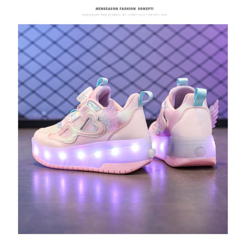 Bērnu apģērbs Meiteņu spīdoši skriešanas apavi, augstas kvalitātes skrituļslidas, populāri bērnu sporta apavi ar sietu, skolēnu divriteņu slidas_voghion.com