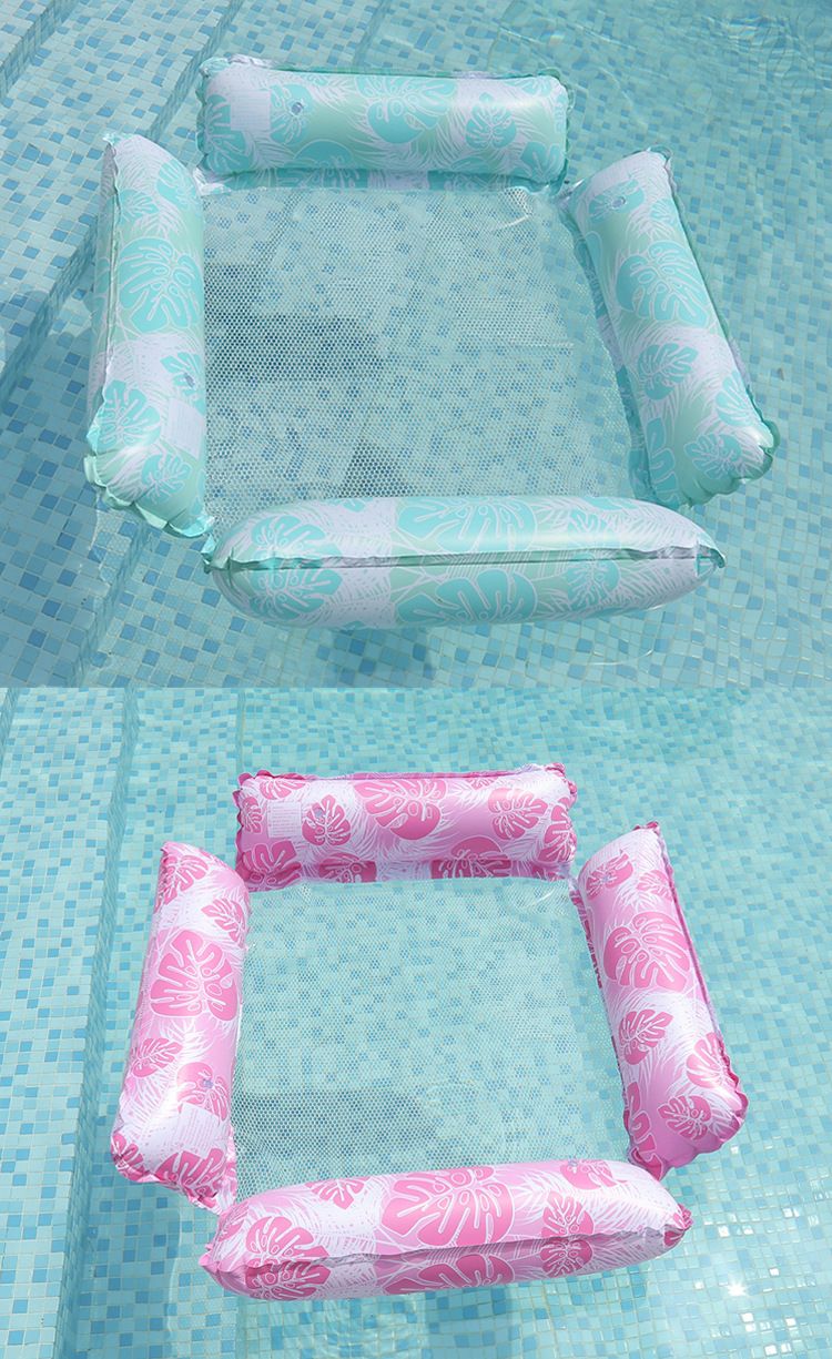 Hamac gonflable 4 tubes - Pliable avec motif feuilles et maille respirante (PVC robuste, taille adulte, pour piscine/lac, lit flottant ultra stable)_voghion.com