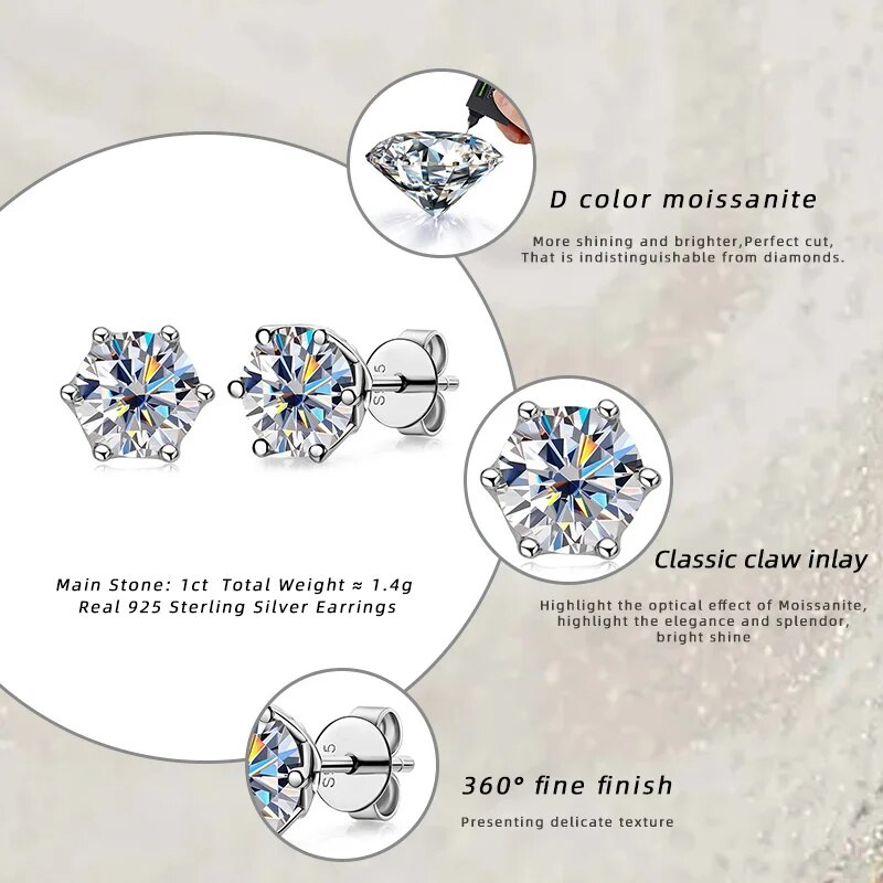 Tancise Real 1 CT D -väriset moissanite-nappikorvakorut naisille Laadukkaat Sterg Sier Sparkg -hääkorut_voghion.com