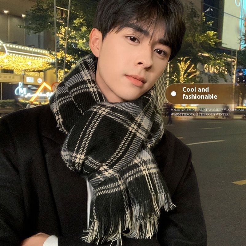 Schal für den Winter, für Herren, vielseitig, koreanischer Stil, kariert, für Frauen, als Geschenk für ihren Freund, Paarschal für Wärme_voghion.com