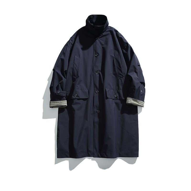 Trench da uomo di media lunghezza, stile streetwear, casual e ampio, con colletto rialzato, alla moda e a tre prove_voghion.com