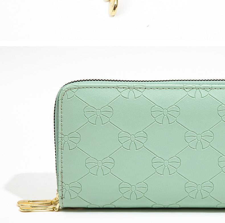 Portafoglio lungo da donna, alla moda, semplice, con fiocco stampato, grande capacità, doppia cerniera, porta cellulare_voghion.com