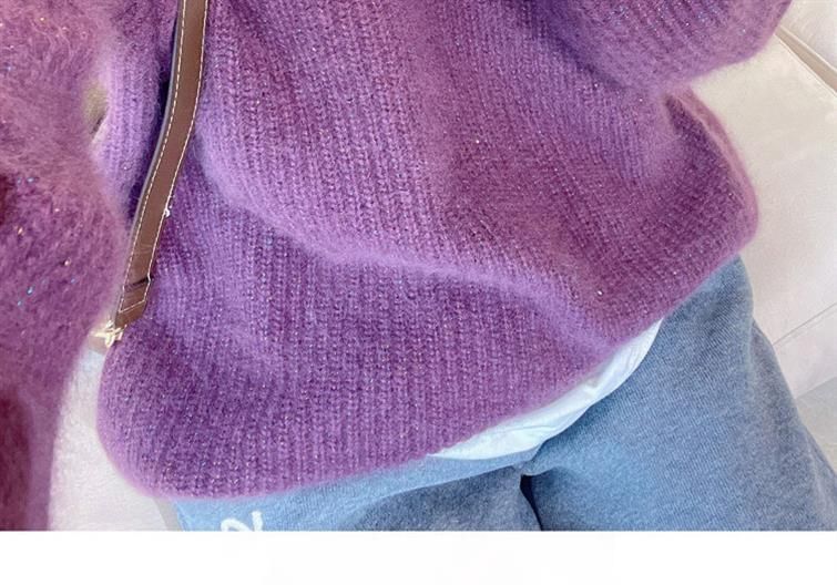 Pull oversize de luxe inspiré de la fourrure de raton laveur pour femme, mode hiver, violet, élégant, tricot, style bohème chic, coupe ample, confortable_voghion.com