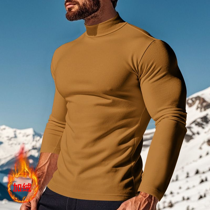 Autumn Winter Thermal Long Sleeve T-Shirt Skin-Friendly Soft Base Layer Half Turtleneck Men's Three-Piece Set_voghion.com