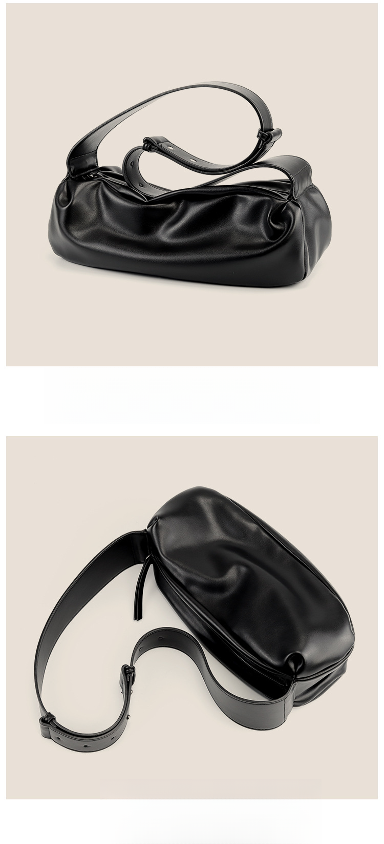 Borsa a tracolla in vera pelle con tracolla larga, a mezzaluna, stile moda, modello Cento_voghion.com