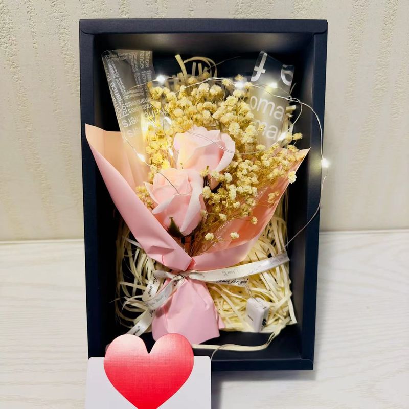 Prezenty na święta, Boże Narodzenie, Walentynki, Róże i gipsówka, Kwiaty konserwowane dla dziewczyny, Prezenty z oświetleniem LED_voghion.com