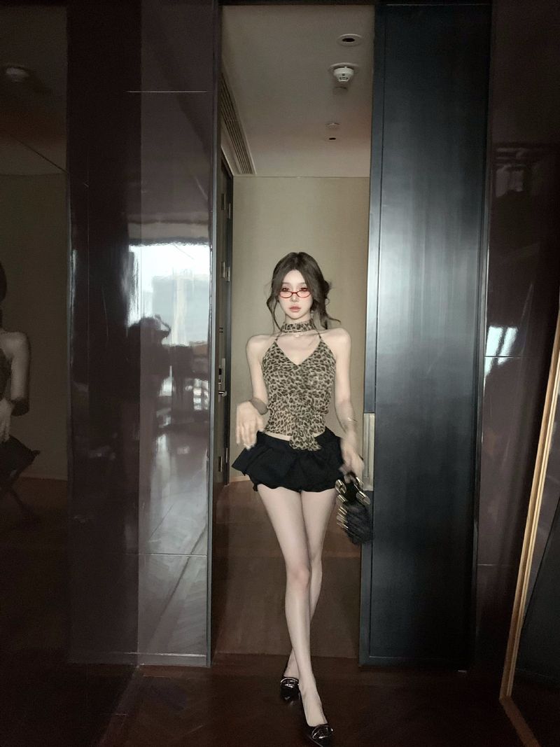 Débardeur d'été à imprimé léopard pour femme, dos nu, moulant, court, sexy, à l'intérieur et à l'extérieur, Spice Girl_voghion.com