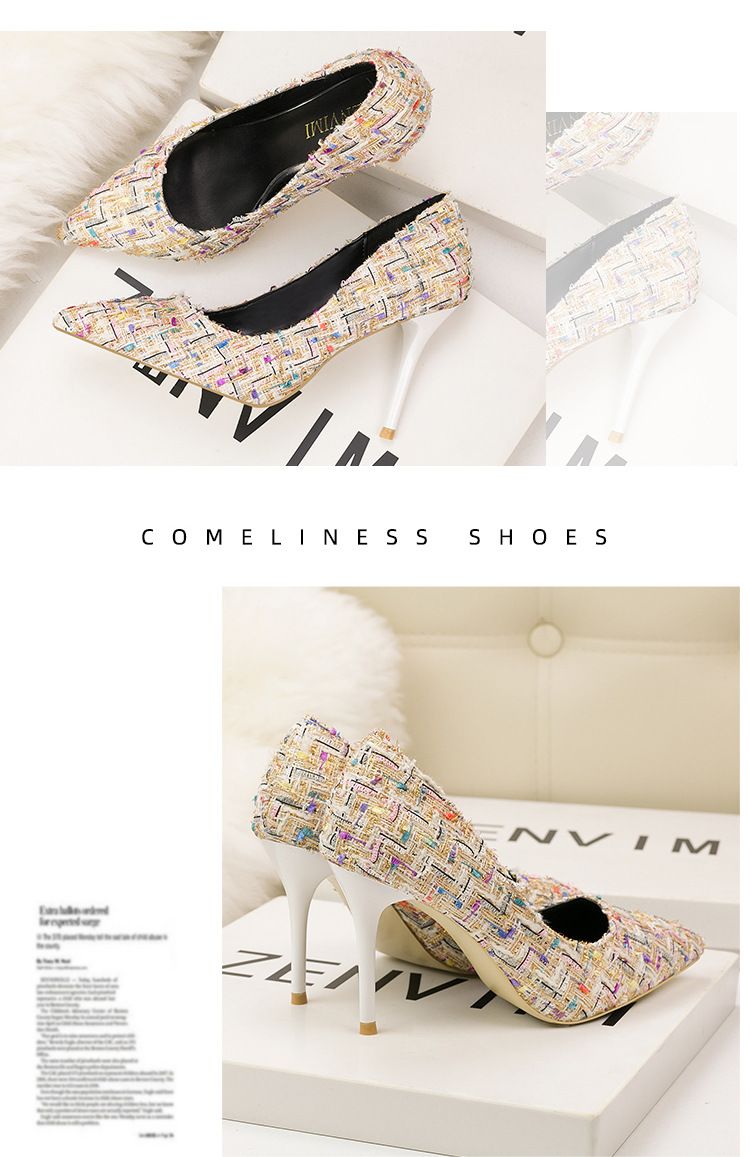 Damenschuhe, modische und zarte schlanke High Heels Damenschuhe Stiletto High Heels flacher Mund spitze Zehen Wollschuhe_voghion.com