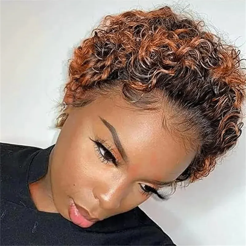 Pixie Cut Kort Bob Krøllet Parykker Ægte Hår Billig Transparent Blonde 99J Bourgogne Vand Dyb Bølge Lace Front Paryk Til Kvinder_voghion.com