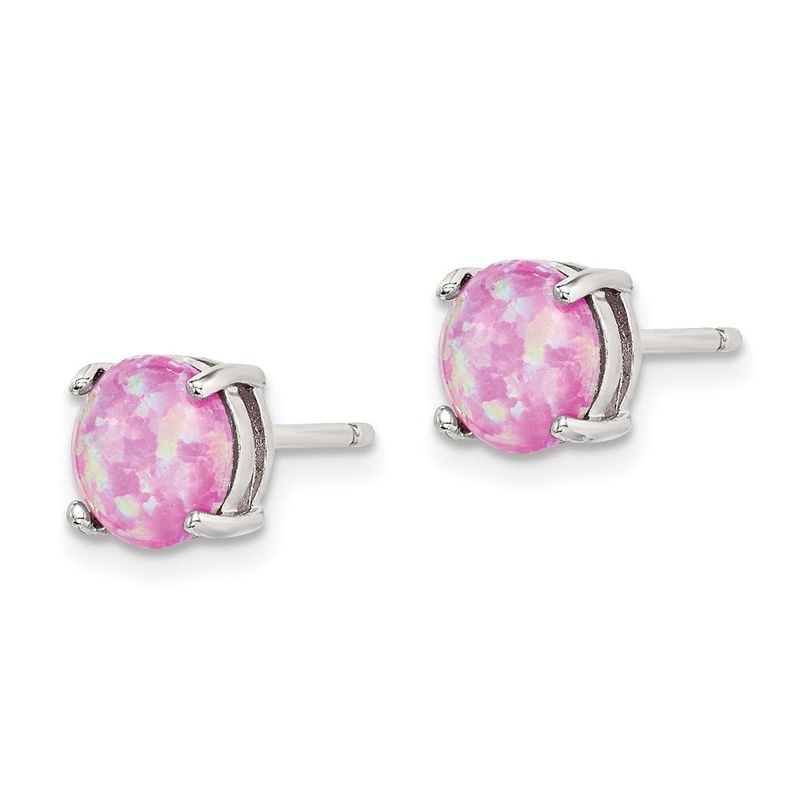 Sterling Silver Polished Pink, White & Blue 7mm Round Created Opal 3 Pair Set Of Stud Earrings_voghion.com