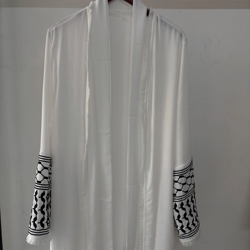 Women's Clothing New Fashion Simple Embroidered Cardigan With Tassels Dress Without Headscarf_voghion.com