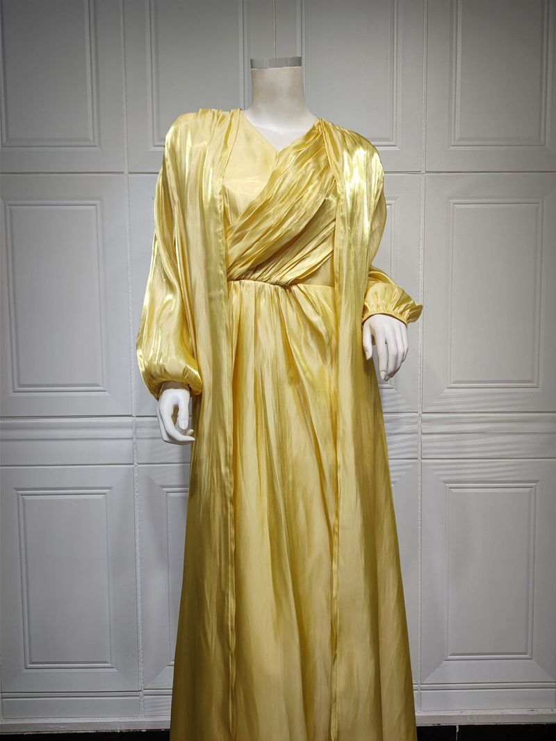 Damenbekleidung Helles Seidenkleid Dubai Robe Mode Abaya Weicher Zweiteiler_voghion.com