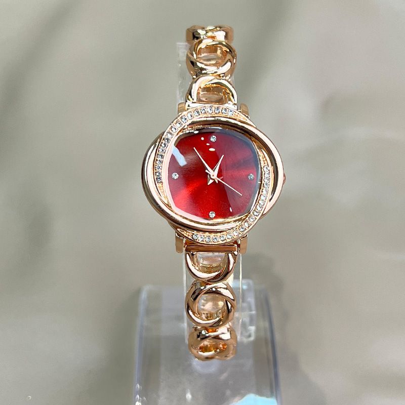 Quartz For Women With Circle Diamond Dial Bracelet, Light Luxury Versatile Texture Live Streaming Watch_voghion.com