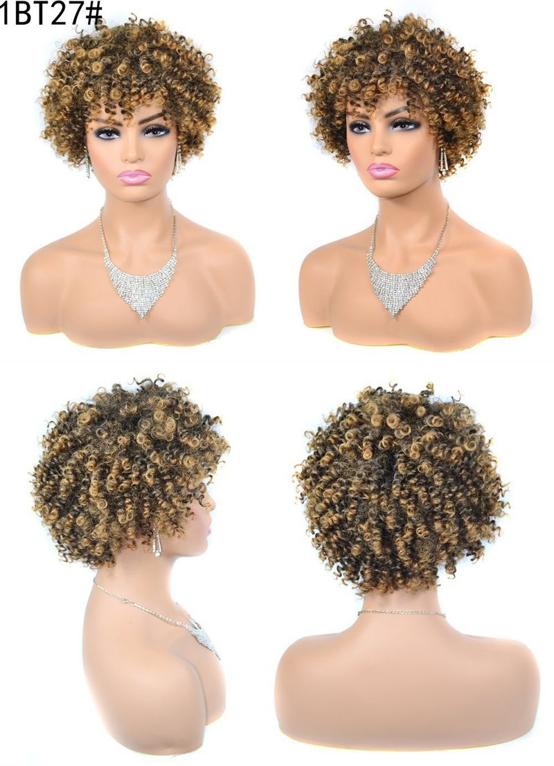 Afro verworrene lockige Perücken, kleine Schraube, lockige Perücke, Kopfbedeckung, flauschige afroafrikanische Perücke_voghion.com