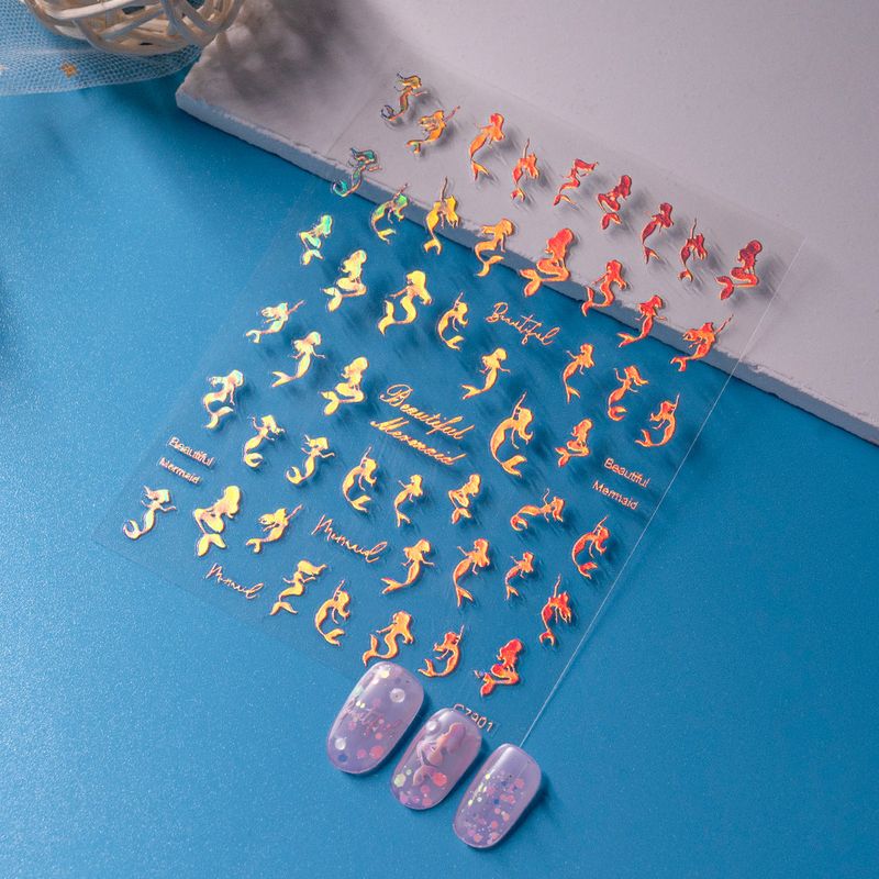 Neonfarbene Meerjungfrau-Nagelaufkleber – Cartoon-Ozean-Stil | Europäisch-amerikanische Mode-Nagelkunst für Frauen, einfach anzubringen_voghion.com