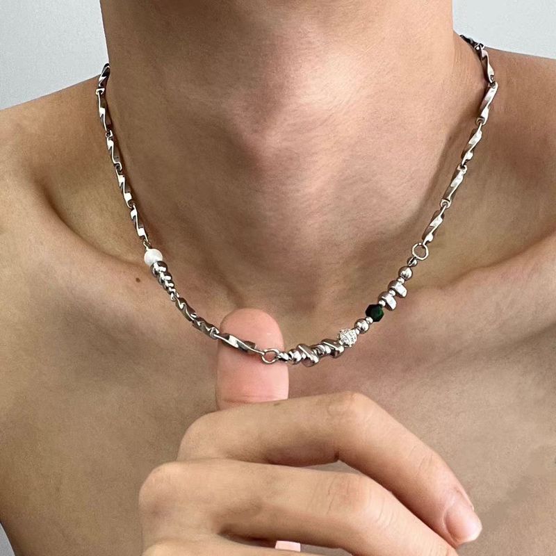 Erkekler İçin Eklenmiş Titanyum Çelik Zincir Kolye - Trend Hip-Hop Niş Tasarımı, Minimalist Şık Köprücük Kemiği Zinciri_voghion.com