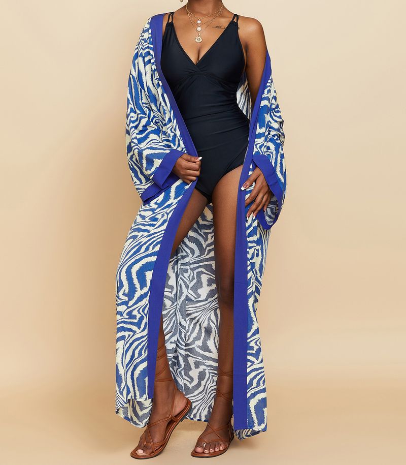 Women's Clothing Beach cover-up rayon zebra pattern holiday bikini sunscreen cardigan dress large size loose_voghion.com