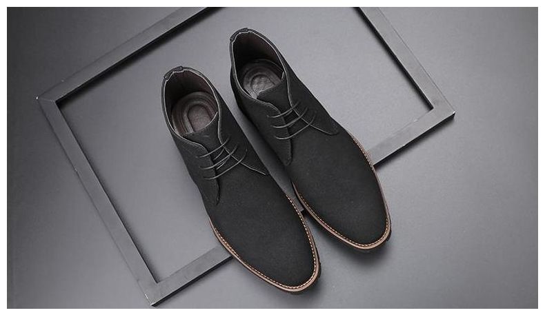 Men’s Shoes pointed casual men's leather boots front lace up low heel large size boots frosted men's shoes_voghion.com
