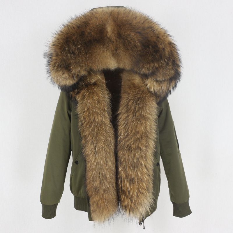 Women's Clothing Thickened Raccoon Fur Liner Removable Real Fox Fur Large Fur Collar Jacket Fur Cotton_voghion.com