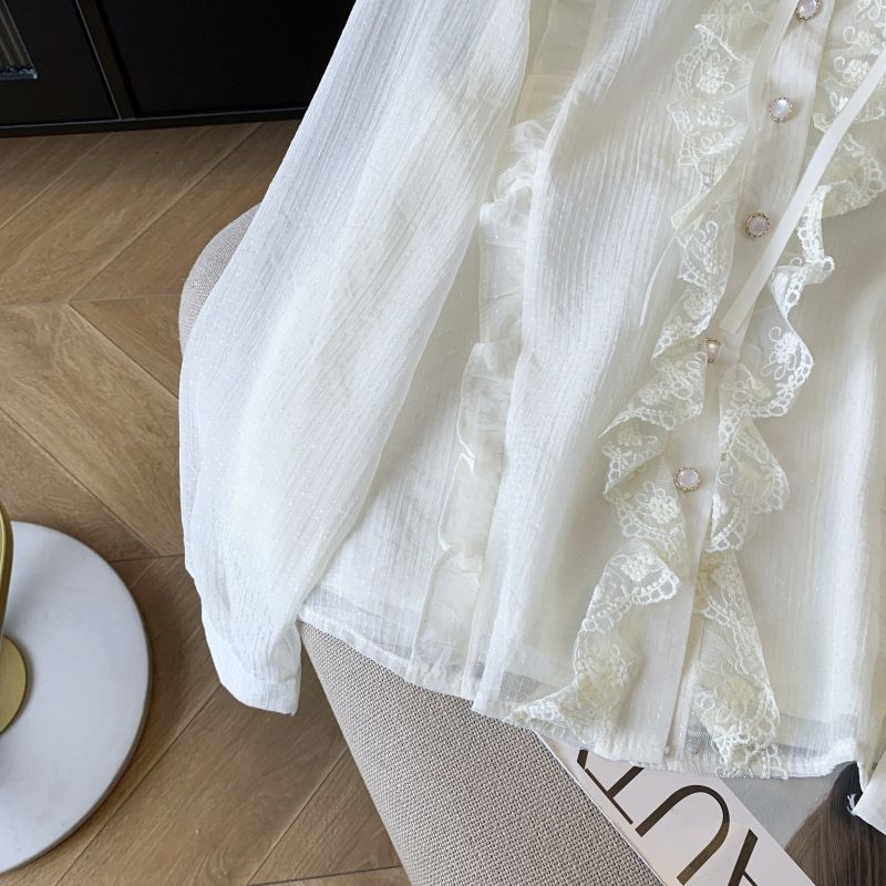 Camicia con fiocco arricciato dolce da donna_voghion.com