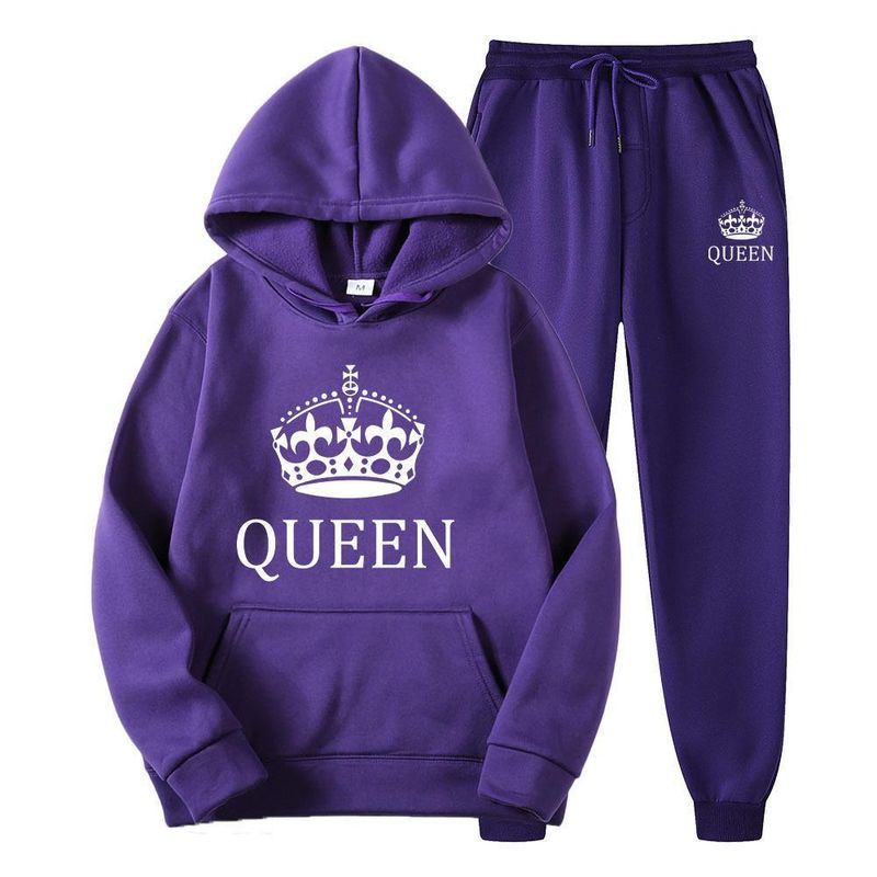 Paar-Kapuzenpullover-Set für Männer und Frauen, lässige, lockere Langarm-Sportbekleidung, Fleece-Hoodie und Jogginghose_voghion.com