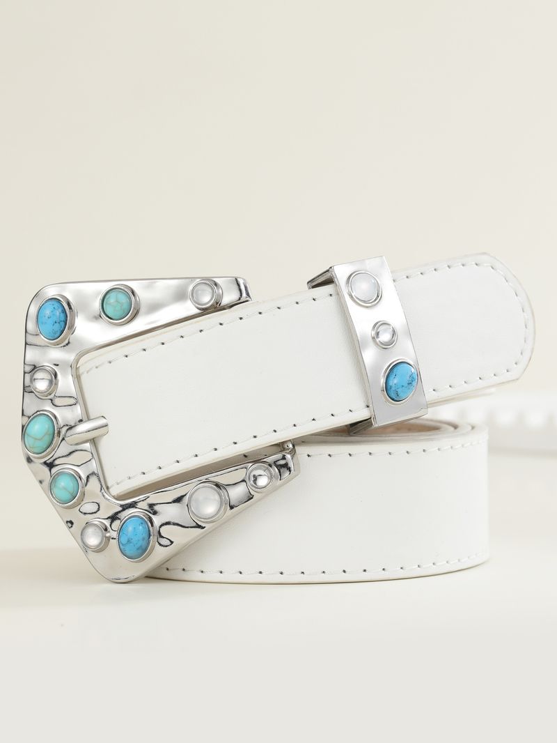 Neuer europäischer und amerikanischer Gürtel für Damen, cooler, vielseitiger Jeansgürtel im Instagram-Stil mit eingelegten blauen Edelsteinen im Vintage-Stil_voghion.com