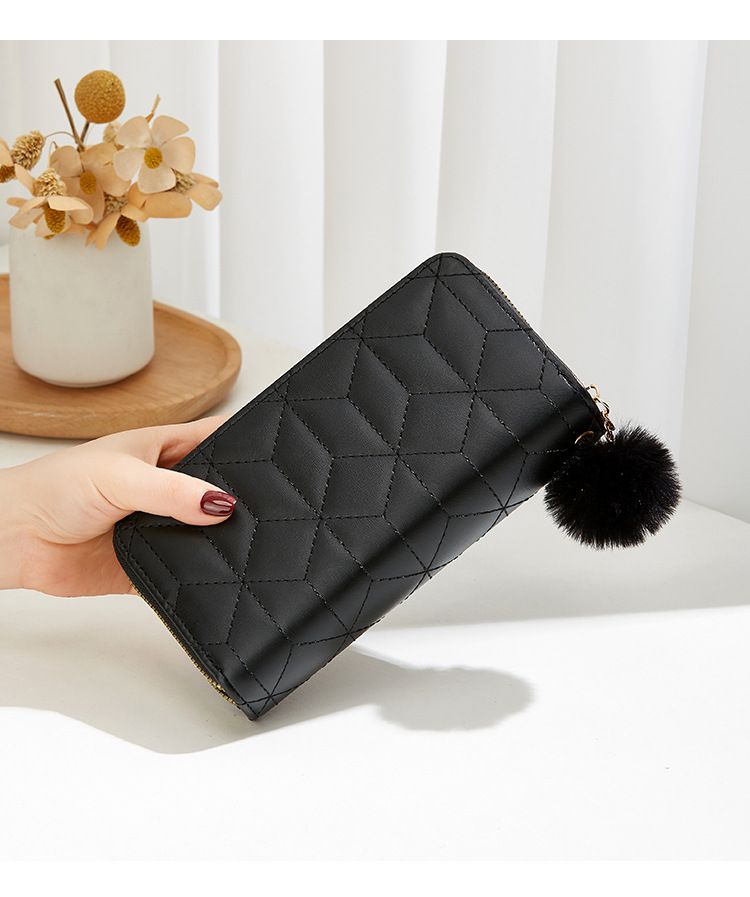 Portofel lung pentru femei cu broderie de diamant - geantă tip clutch cu sclipici, fermoar dublu și sloturi pentru mai multe carduri (poșetă elegantă în culoare uni pentru femei)_voghion.com