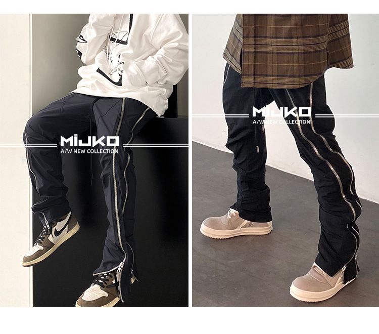 Pantalones estilo hip-hop High street UNDERMYCAR para hombres pantalones casuales de nailon con múltiples cremalleras para hombres y mujeres_voghion.com