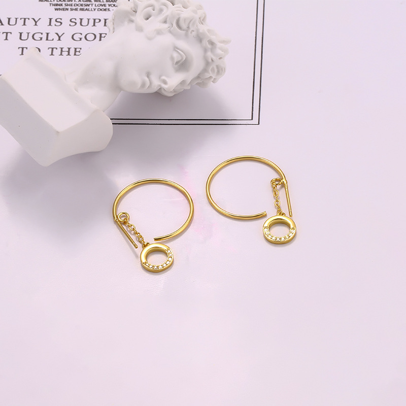 Sier VENUS Sterling Moda Büyük Daire Kakma Zirkon Küpe Bayanlar Kişilik Geometrik Zarif Takı_voghion.com