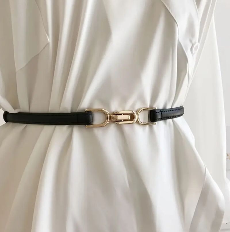 Cintura decorativa sottile con fibbia elastica per donne, semplice e versatile, per abiti, camicie, maglioni, catena in vita_voghion.com